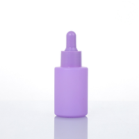 Flacon compte-gouttes rond en verre givré violet de 30 ml, prêt à être expédié, pour sérum de soin de la peau et emballage cosmétique d'huiles essentielles