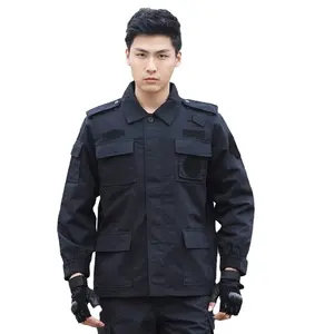 时尚保安制服黑色警卫制服200gsm战术服装黑色夹克裤子