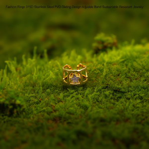 Fashion <b>Rings</b> 316L Stainless Steel PVD <b>Gold</b> Plating Star Design Adjustable Band Sustainable Resistant Jewelry - Product Image 3