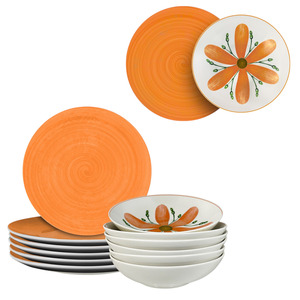 Service de table de 12 assiettes à fleurs en porcelaine orange - Product Image 1