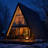 Cabane préfabriquée à ossature en A, conception flexible, structure en acier durable, mini-maisons prêtes à être expédiées pour projets de construction de complexes hôteliers et glamping
