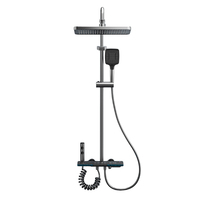 Ensemble de douche hôtelier gris anthracite avec affichage numérique, pommeau de douche pluie 4 modes, douchette à main, jets latéraux et bec de baignoire - Vente en gros usine