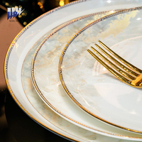 Service de table en porcelaine fine de luxe léger, assiettes à bord doré, plats à dessert et bols à soupe, ensemble de 72 pièces pour dîner