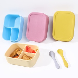 Custom 800ml-Capacity Three Grid Divide School Children Kid Silicone Bento Lunchbox Lunch Box Leakproof Silicon Bento Box