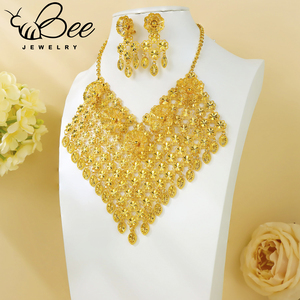 Collar de Oro Pakistaní Chapado en Oro que No se Deslustra, Fabricantes de Joyería Tradicional de Alta Calidad para Novias de Dubái, Conjunto de Joyería para la Noche - Product Image 1
