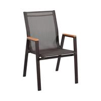 Silla de Jardín de Acero AJUNION con Asiento de Tela Textil, Silla de Comedor para Exteriores con Reposabrazos de Plástico y Madera, Silla de Jardín Apilable