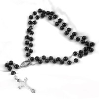 Cadeaux Religieux en Promotion : Collier Chapelet Croix en Alliage Plaqué Or avec Perles d'Imitation et Pierre Principale en Résine pour Fête