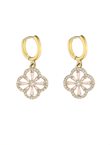 Orecchini Pendenti a Fiore Placcati Oro 14K con Zirconi, Gioielli da Festa per Donne, Orecchini alla Moda in Lega - Product Image 1