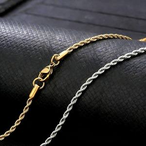 Vente en gros de colliers en acier inoxydable plaqué or 18 carats pour homme, chaîne torsadée en forme de corde, 2,5 mm, 3 mm - Product Image 2