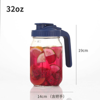 Bouteille en verre pour café infusé à froid 64oz, pichet en verre épais type Mason avec bec verseur, couvercle, poignée, bouchon à vis estampé à chaud, filtre, pour consommation directe