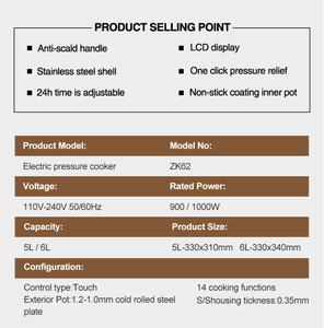Cuisinière à pression multifonction programmable en acier inoxydable électrique 304 aluminium 5L/6L 1200W, design de haute qualité <span class=keywords><strong>pour</strong></span> la maison - Product Image 3