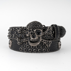 <span class=keywords><strong>Ceinture</strong></span> large personnalisée style européen et américain avec boucle en alliage tête de mort, ornée de cristaux <span class=keywords><strong>BB</strong></span> <span class=keywords><strong>Simon</strong></span> Bling Bling, pour femmes et hommes, mode Hip Hop - Product Image 6