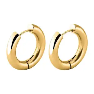 Anting-Anting Huggie Wanita, Perhiasan Modern Emas Mawar untuk Wanita 2.5 Mm Lingkaran Tebal Besar Stainless Steel, Anting-Anting Hoop