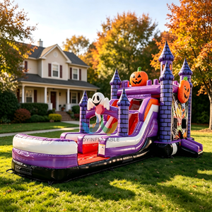 <span class=keywords><strong>Château</strong></span> Gonflable Commercial d'Extérieur pour Enfants, Thème Ferme de Citrouilles d'Halloween, avec Toboggan Aquatique Double Voie et <span class=keywords><strong>Château</strong></span> de Sauts - Product Image 1