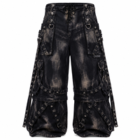 DiZNEW Jeans Cargo Homme Personnalisé Streetwear Cyber Goth à Clous Multi-Sangles avec Accessoires Tête de Mort Coupe Ample Jambe Large en Denim