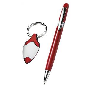 Juego de regalo de bolígrafo rojo y llavero con detalles plateados y empaque en caja de terciopelo - Product Image 2