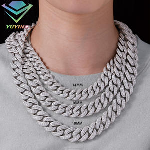 Mode gaya Tautan Kuba kalung rantai 18mm 925 perak murni VVS Moissanite es keluar berlian rantai Kuba perhiasan Hip Hop - Product Image 3
