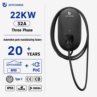 JOYCHARGE Nouvelle borne de recharge murale pour véhicules électriques 22 kW Type 2 RFID 32A 3 phases avec contrôle d'accès par carte intelligente, station de recharge AC, IP55, certifiée CE