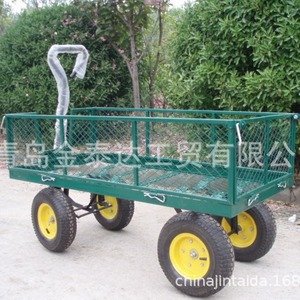 Chariot à main robuste à quatre roues, chariot à outils de jardin, en acier, avec panier en maille, revêtement en poudre verte, TC1840, transport d'outils - Product Image 1