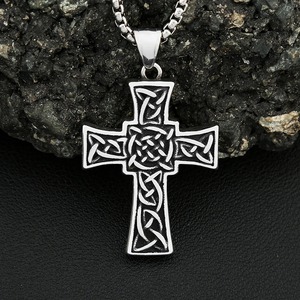 yunnique <b>Cross</b> Pendant Necklace Stainless Steel Men's Viking Knot Design Turquoise Inlay Gift Jewelry 60cm <b>Chain</b> - Product Image 4