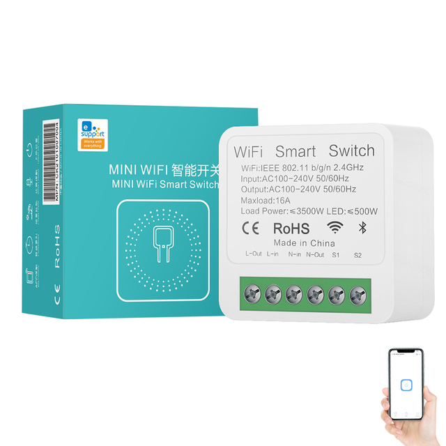 SMATRUL 2 Way Module on Off Breaker Wireless Remote Voice Timer Timing EWeLink 16A Mini Wifi Smart Switch