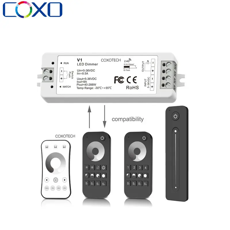 Coxo V1 Led Strip Dimmer 5 Jaar Garantie 5V 12V 24V 5-Sterren Rf V1 V1-L led Controller
