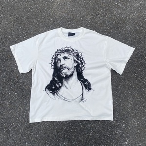 Hip Hop 100% Cotton <span class=keywords><strong>In</strong></span> Ấn Đồ Họa Thiết Kế Logo Thời Trang dạo phố Quần Áo Quá Khổ Drop Shoulder Áo Phông Cho Nam Giới - Product Image 4