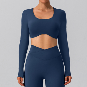Otoño e invierno sexy ajustado de manga larga ropa de yoga al aire libre de secado rápido Camiseta deportiva correr desnudo ropa de fitness top - Product Image 2