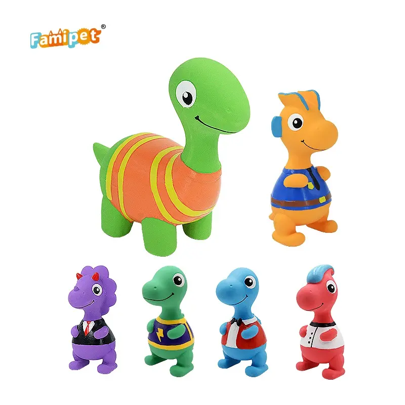 Famipet 도매 새로운 귀여운 재미있는 공룡 디자인 라텍스 애완 동물 끽끽 거리는 장난감 개 삐걱 거리는 장난감