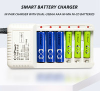 Chargeur de batterie USB portable intelligent à 8 emplacements pour piles AA AAA Ni MH, matériau ABS PC ignifuge, vente en gros d'usine