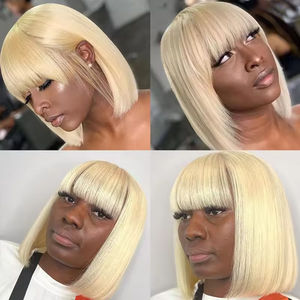 Pelucas de Cabello Humano Liso con Flequillo y Parte Media, Pelucas Bob de Encaje con Cuero Cabelludo Realista, Pelucas Bob Liso Brasileño con Flequillo - Product Image 5