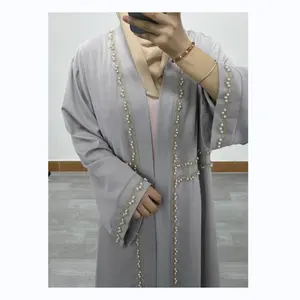 Hotsale Aangepaste Vrouwen Verfraaid Steen En Kralen Open Abaya Formele En Gelegenheid Dragen Stijlvolle Burka Moslim Eid Strass Jurk