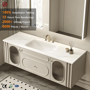 Conjunto de Mueble de Baño GINO Moderno y Lujoso de Estilo Europeo Francés, en MDF, con Espejo LED, Lavabo de Cerámica Montado en la Pared, Almacenamiento Lateral, Impermeable - Product Image 1