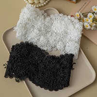 Renda Bordir Sutra Susu Vintage Tiga Dimensi Motif Bunga Hitam Putih Lebar 8cm, Dapat Dibersihkan dengan Air, untuk Pakaian, Pinggang, Leher, dan Manset