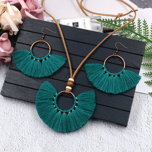 Conjunto de collar y pendientes con borlas, estilo bohemio, forma de abanico rosa, joyería para mujer, accesorios de moda para fiesta - Product Image 3