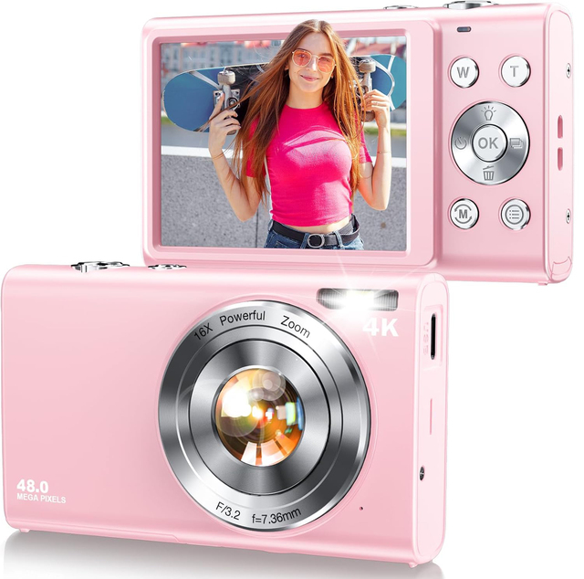 Ultra Portable 4K Vlog Mirrorless Camera for Kids with 2.8" Display CMOS Sensor Face Detection & Smile Capture