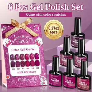 Kit de Gel para Uñas de 6 Colores, Serie Morada, Rojo Cereza, Rojo Terciopelo, Rojo Rosa, Brillo Vintage, Empaque Básico - Product Image 2