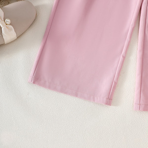 Ensemble <span class=keywords><strong>pantalon</strong></span> et haut décontracté d'été pour filles de 8 à <span class=keywords><strong>12</strong></span> <span class=keywords><strong>ans</strong></span>, couleur unie avec nœud, en polyester/coton respirant - Product Image 6
