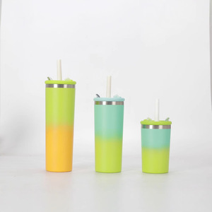 Straight Body Insulated Tumbler With Straw For Kids Travel Use 3 Sizes Gradient Color Design Portable Drink Cup - Product Image 5