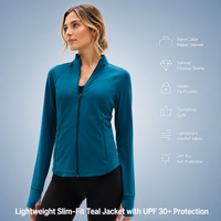 Veste légère et ajustée pour femme, couleur turquoise, protection solaire UPF 30, col montant, manches raglan avec passe-pouce, vente en gros, fabrication OEM