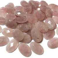 Perles ovales en quartz rose facetté avec trou poli pour la fabrication de bijoux