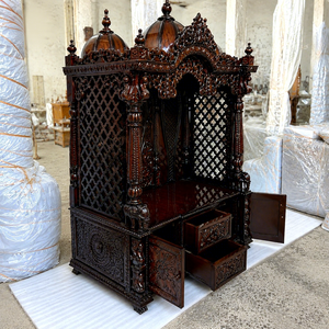 Templo Hindú Pooja Ghar de Madera de Teca con Acabado en Nogal, Tallado a Mano por DST Exports, Swami Narayan Mandir, Precio de Fábrica, Gran Venta en Australia - Product Image 3