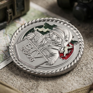 Moneda Conmemorativa de Metal Personalizada <span class=keywords><strong>con</strong></span> Personaje 3D Grabado, de Aleación de Zinc Plateada, de Doble Cara, <span class=keywords><strong>con</strong></span> Borde de Cuerda Trenzada - Product Image 3