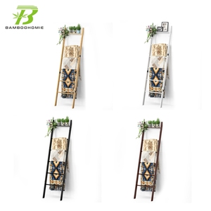 BAMBOOHOMIE Usine 6 Niveaux Bambou Bois <span class=keywords><strong>Serviette</strong></span> Couverture Porte-<span class=keywords><strong>Échelle</strong></span> pour Salle De Bains Salon Mur Penché Bambou Porte-Serviettes - Product Image 2