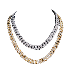 Collier chaîne cubaine en argent tibétain avec moissanite, plaqué argent, coupe brillante ronde, bijoux hip-hop unisexe - Product Image 1