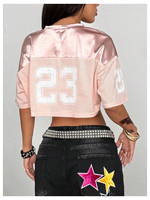 Game Day Trikot Damen Halbarm Crop Tops Shrugs V-Ausschnitt Cheer Cropped Jersey Shirt American Football Boxy Cropped Jersey