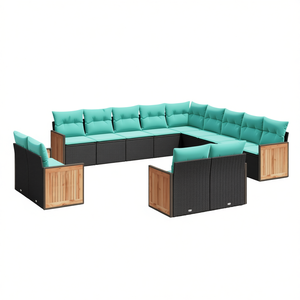 Set di divani da patio in polyrattan nero con cuscini, mobili da esterno moderni, posti a sedere da 13 pezzi per oltre 10 persone - Product Image 1