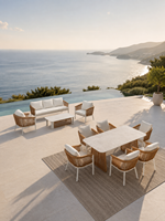 Ensemble de table et de chaises de salle à manger de luxe de la série Premium J&M Outdoor, tissé à la main, anti-rouille, cadre en aluminium léger, villa
