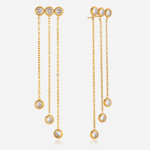 Tassel Zircon <b>Stud</b> <b>Earrings</b> Stainless Steel Bezel Setting Everyday Wear Crystal <b>Earrings</b> - Product Image 1