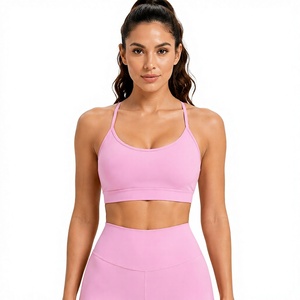 Premium High Quality Ladies Pink 7-Piece Yoga Outfit Cross Back Sports Bra Mid Waist Biker Shorts V-<b>neck</b> Breathable - Product Image 1